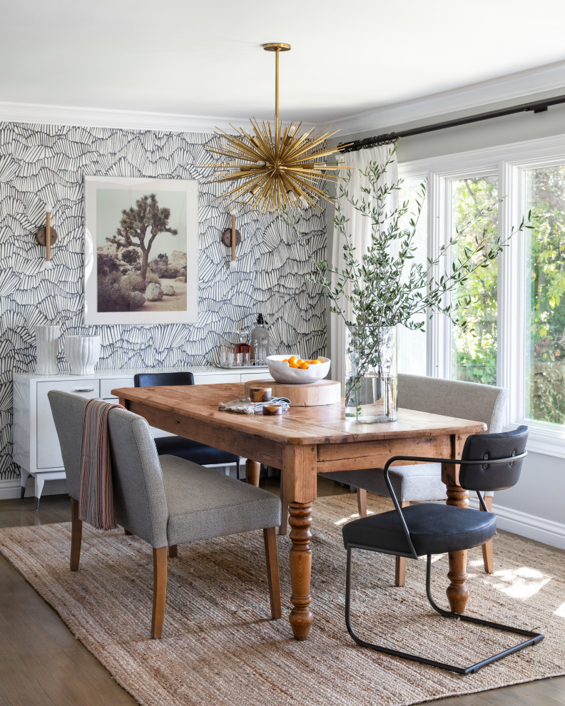 Eclectic Dining Room with Textured Walls & Golden Accents