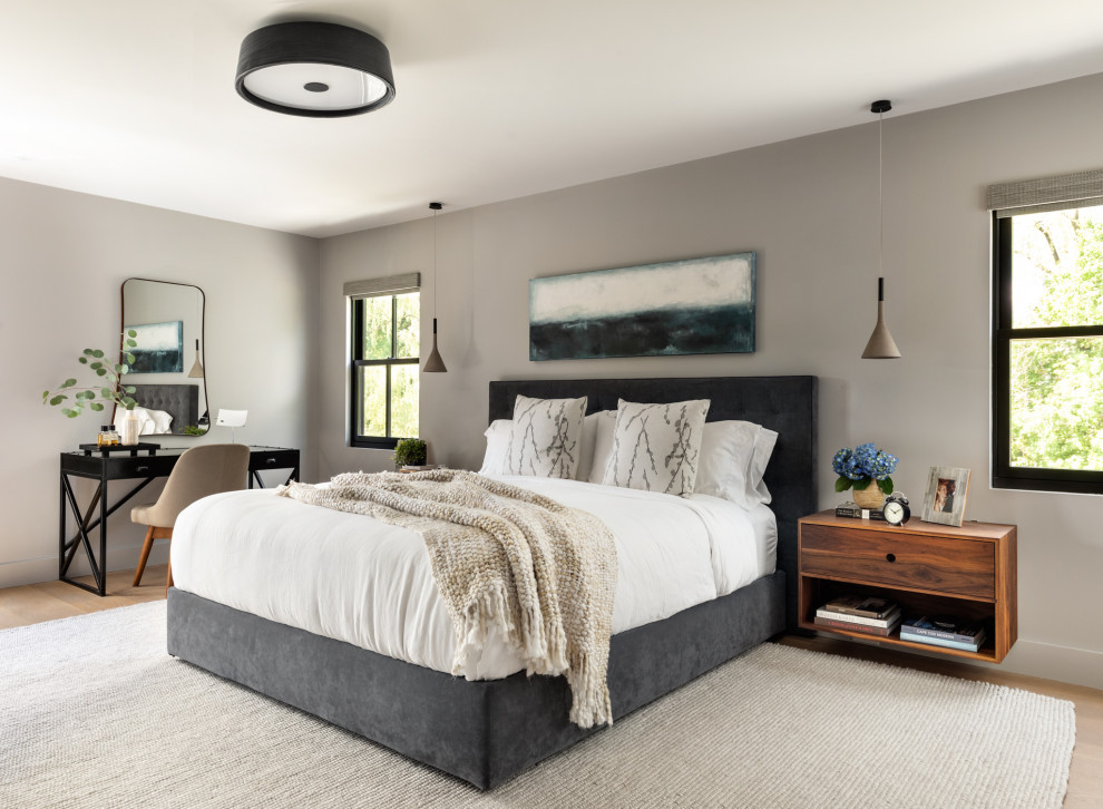 Bright Modern Bedroom with Neutral Tones & Work Nook