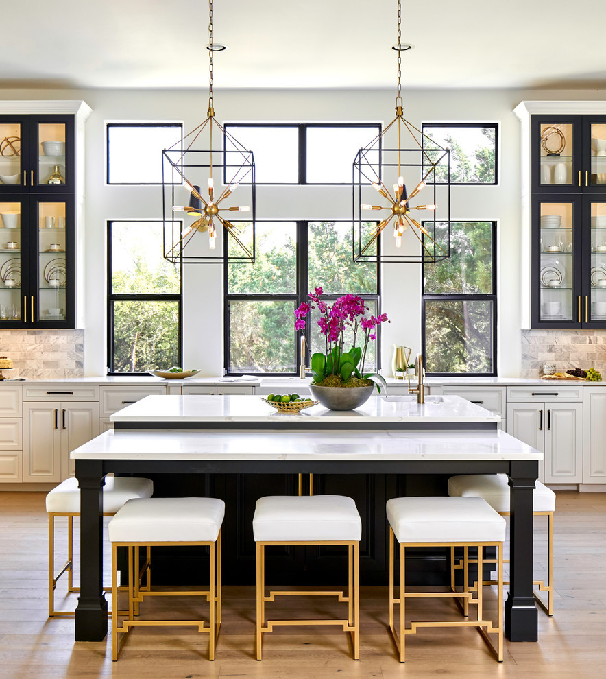 Sunny Modern Kitchen with Central Island & Gold Accents