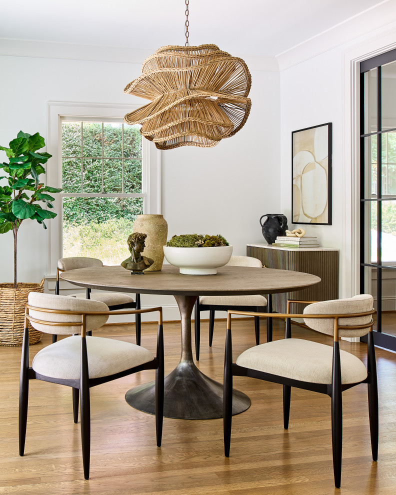 Sunlit Midcentury Modern Dining Room with Woven Elegance