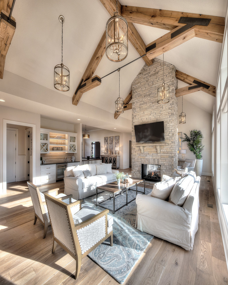 Rustic Modern Living Room: Sunlit Comfort with Warm & Sleek Accents