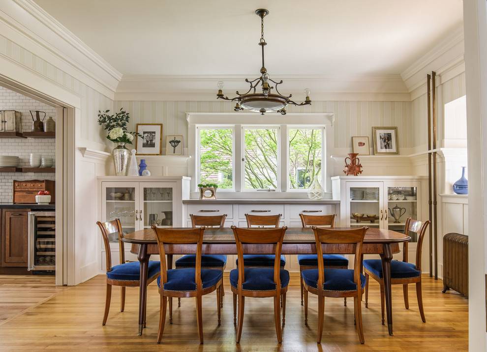 Timeless Traditional Dining Room with Natural Light & Wooden Elegance