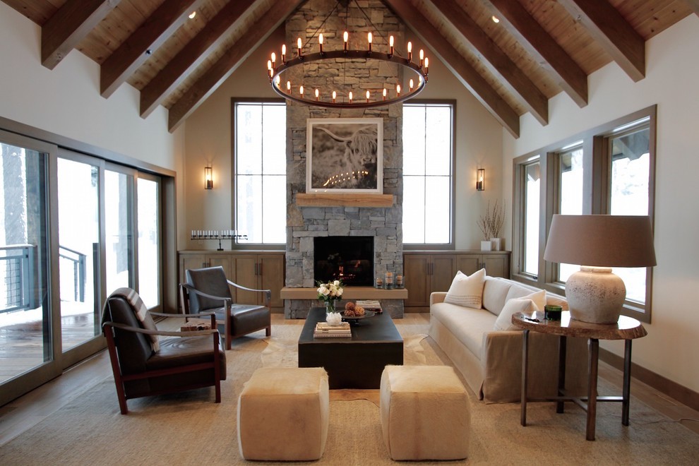 Sunlit Rustic-Modern Living Room with Cozy Comfort