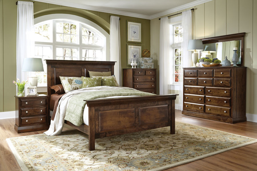 Traditional-Style Master Bedroom with Arched Windows & Wooden Accents
